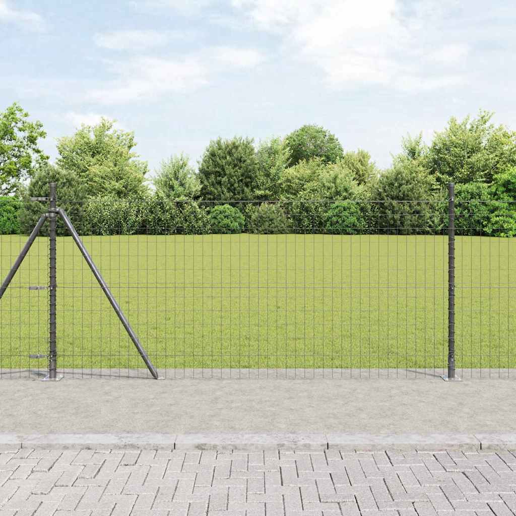 Zaun mit Pfosten Grau 1 x 25 m Stahl und PVC