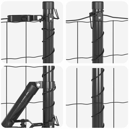 Zaun mit Pfosten Grau 1 x 25 m Stahl und PVC