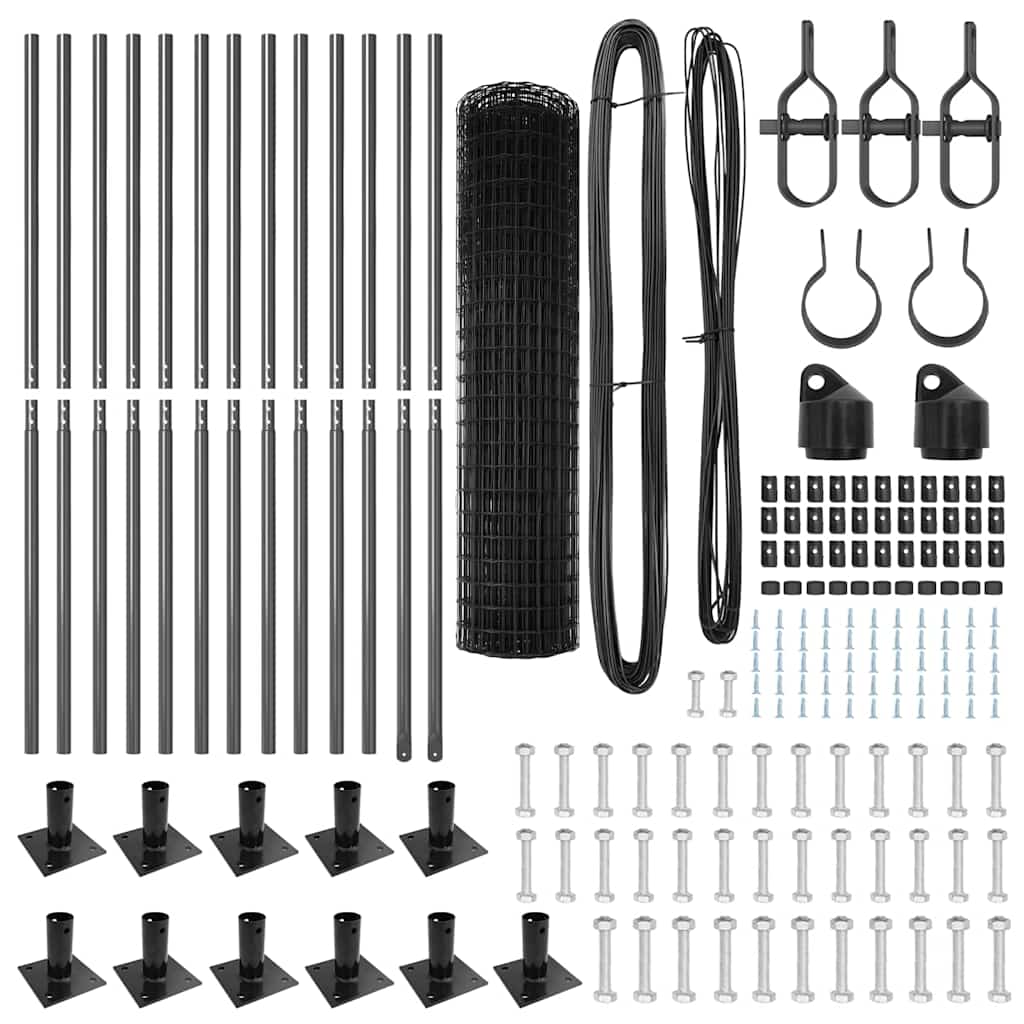 Zaun mit Pfosten Grau 1,2 x 25 m Stahl und PVC