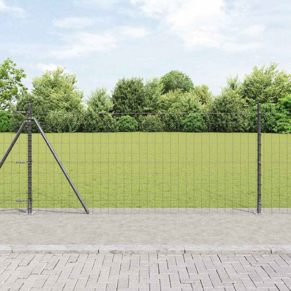 Zaun mit Pfosten Grau 1 x 25 m Stahl und PVC