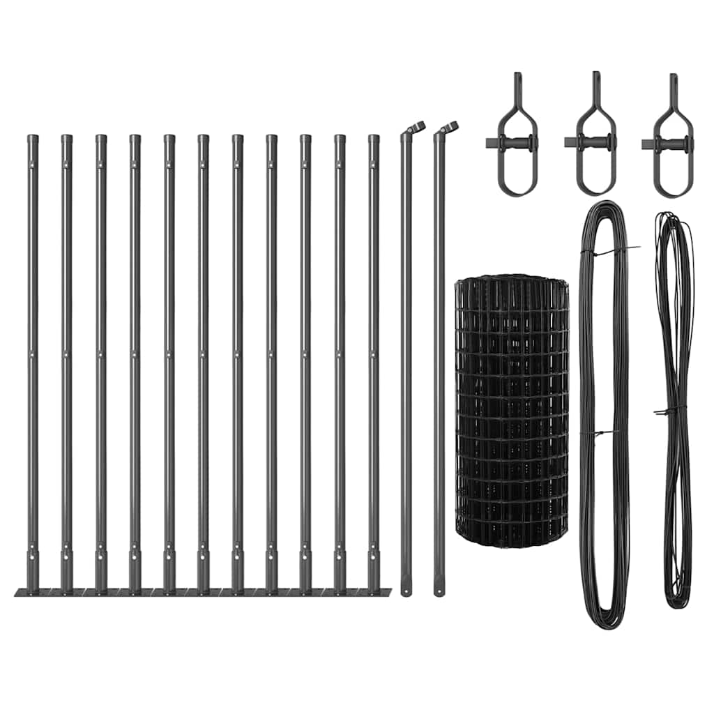 Zaun mit Pfosten Grau 0,6 x 25 m Stahl und PVC