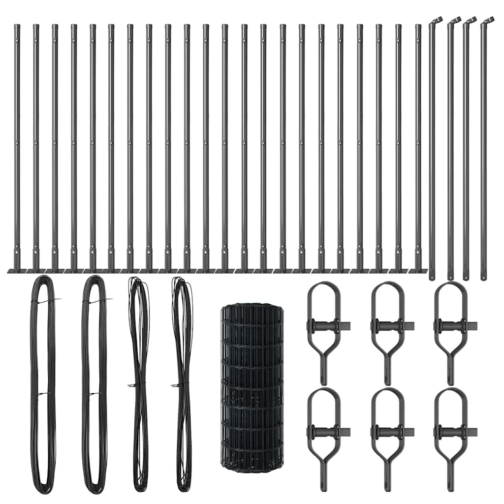 Zaun mit Pfosten Grau 0,4 x 50 m Stahl und PVC