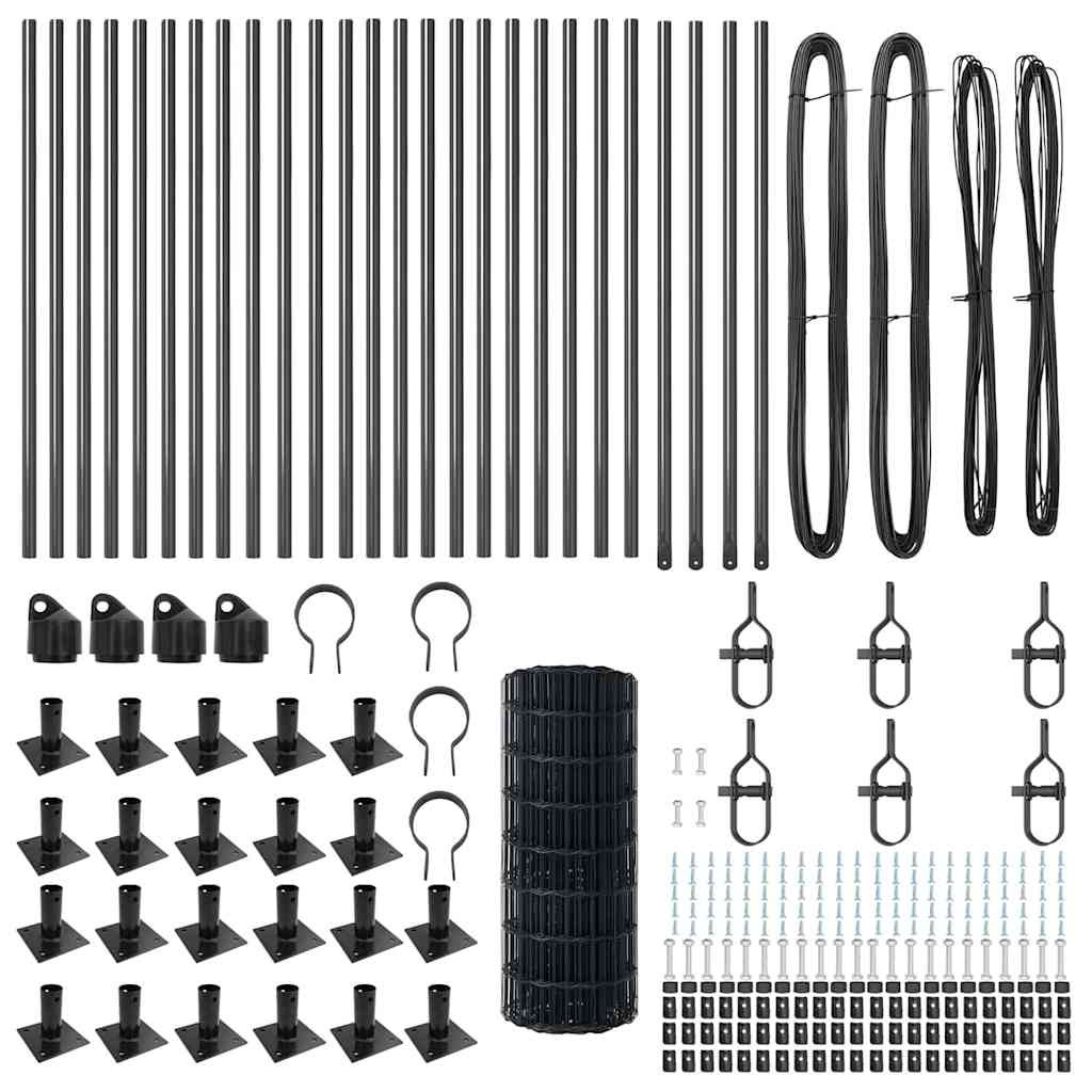 Zaun mit Pfosten Grau 0,4 x 50 m Stahl und PVC