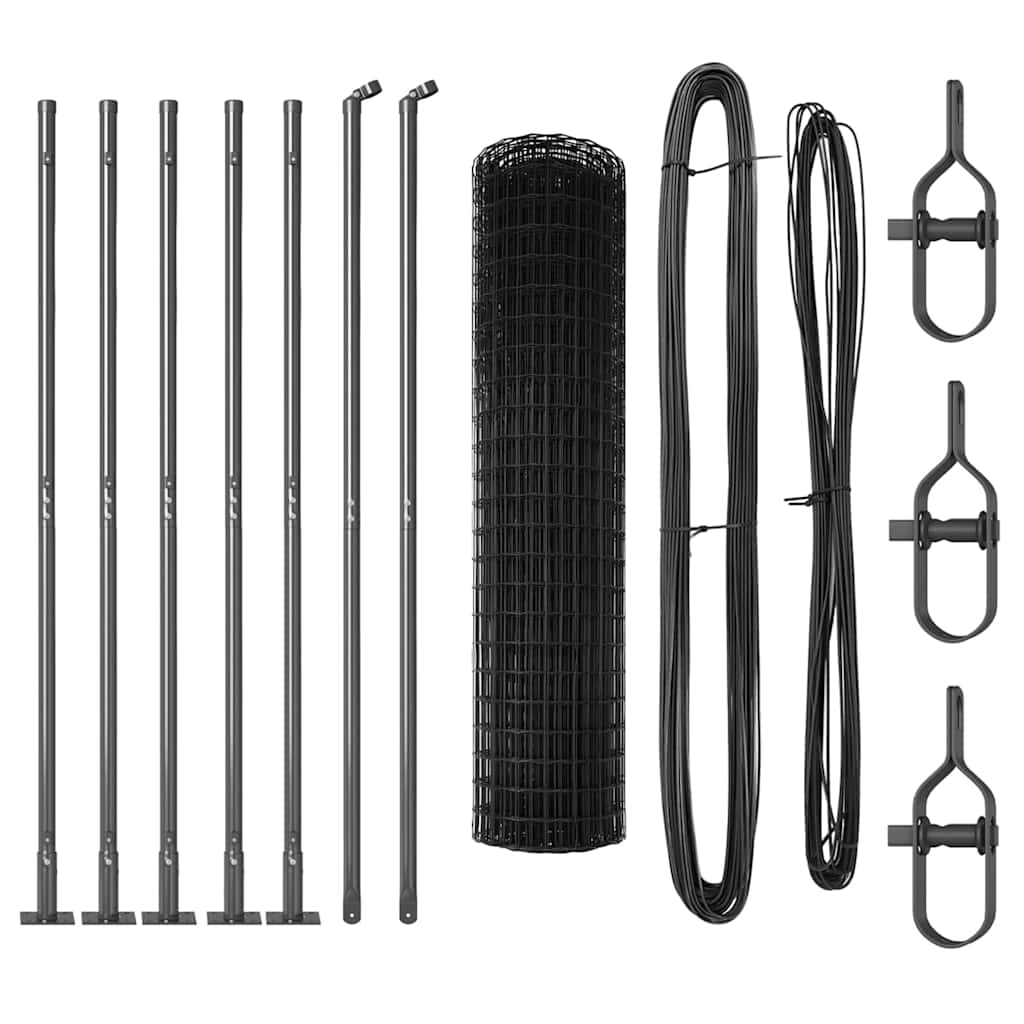 Zaun mit Pfosten Grau 1 x 10 m Stahl