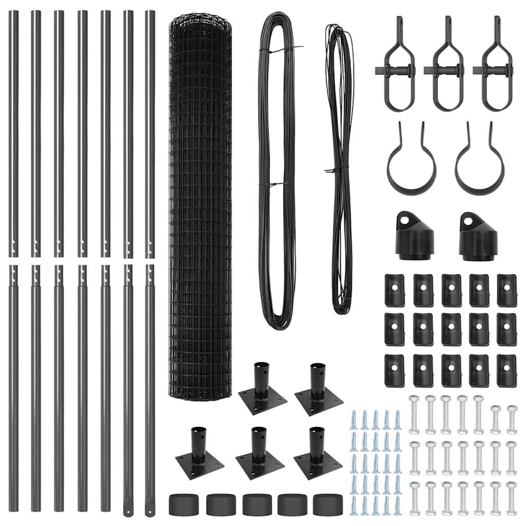 Zaun mit Pfosten Grau 1,6 x 10 m Stahl und PVC