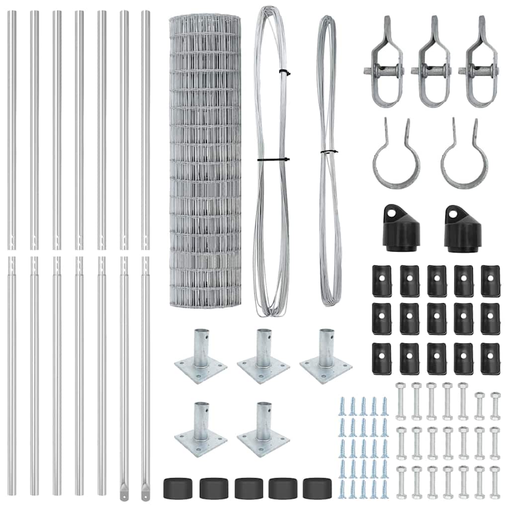 Zaun mit Pfosten Silber 1,2 x 10 m Stahl