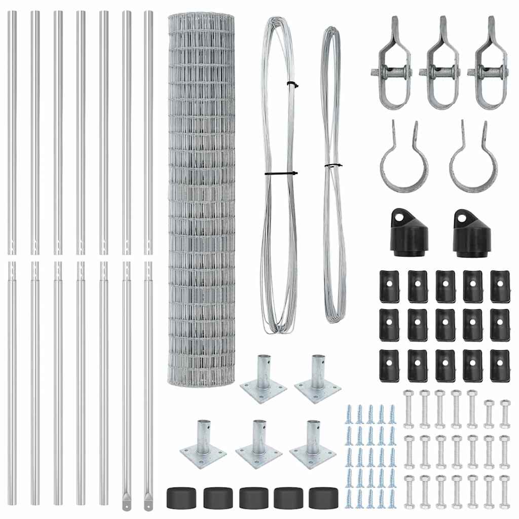 Zaun mit Pfosten Silber 1,6 x 10 m Stahl
