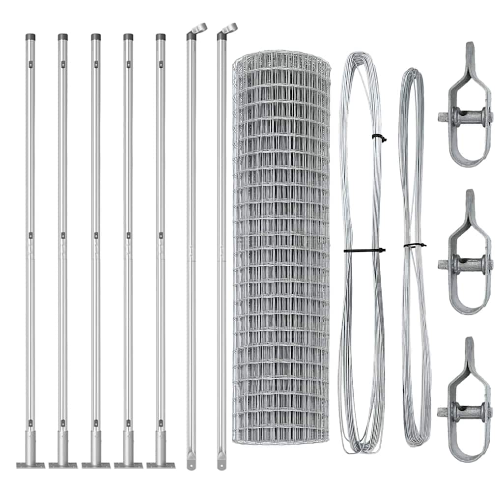 Zaun mit Pfosten Silber 1 x 10 m Stahl