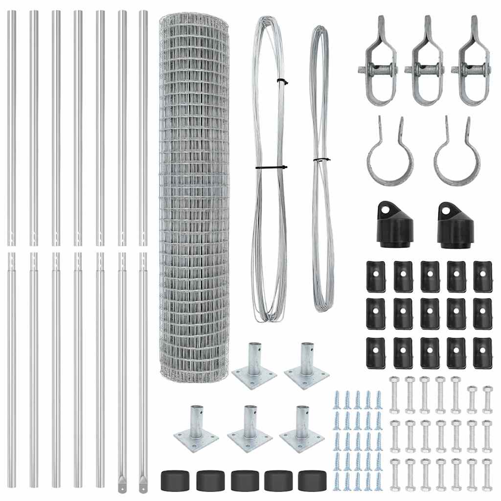 vidaXL Zaun mit Pfosten Silber 1,6 x 10 m Stahl