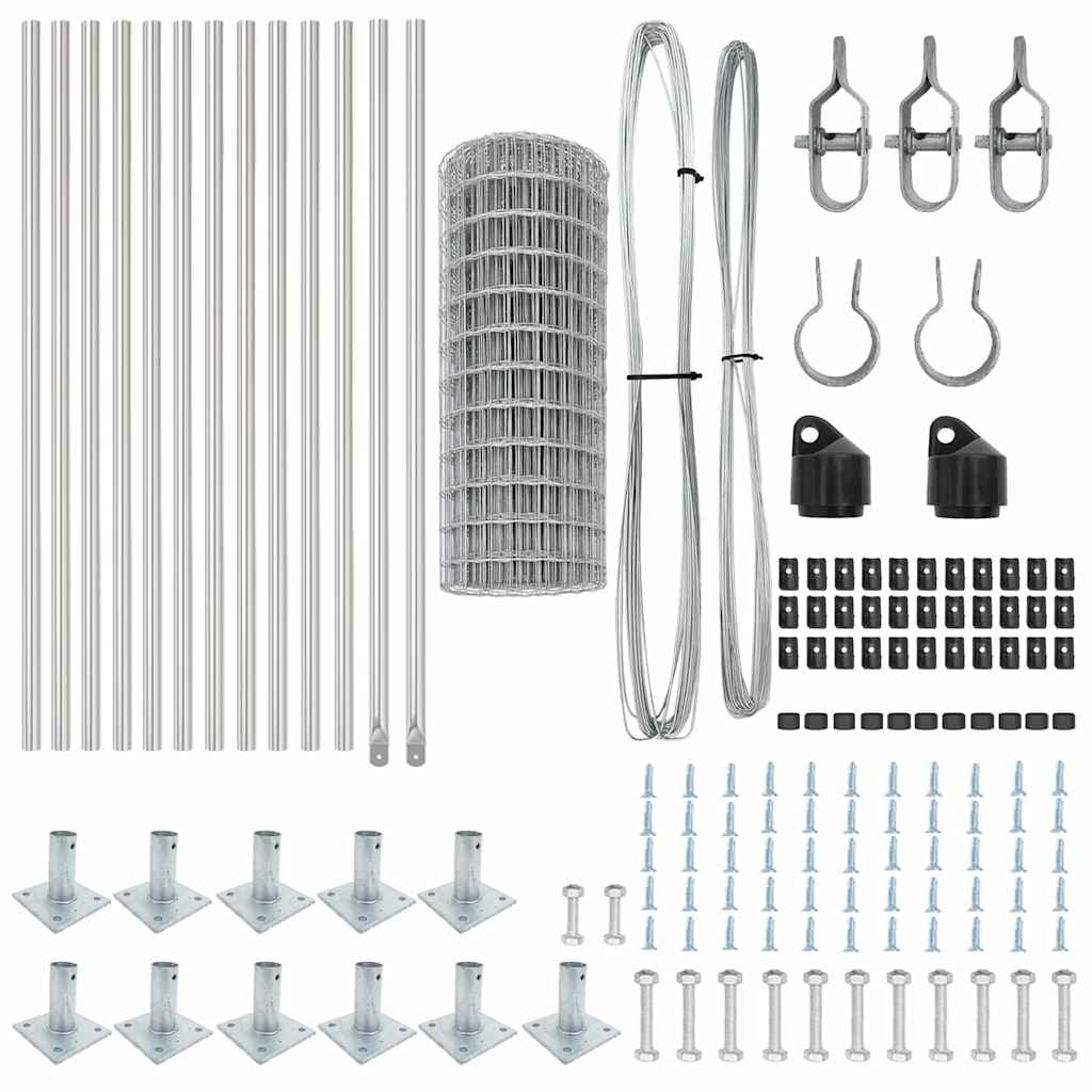 Zaun mit Pfosten Silber 0,4 x 25 m Stahl