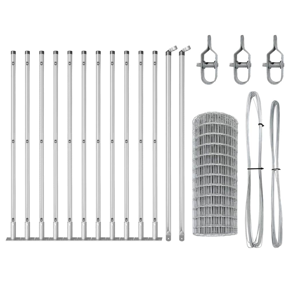 vidaXL Zaun mit Pfosten Silber 0,6 x 25 m Stahl