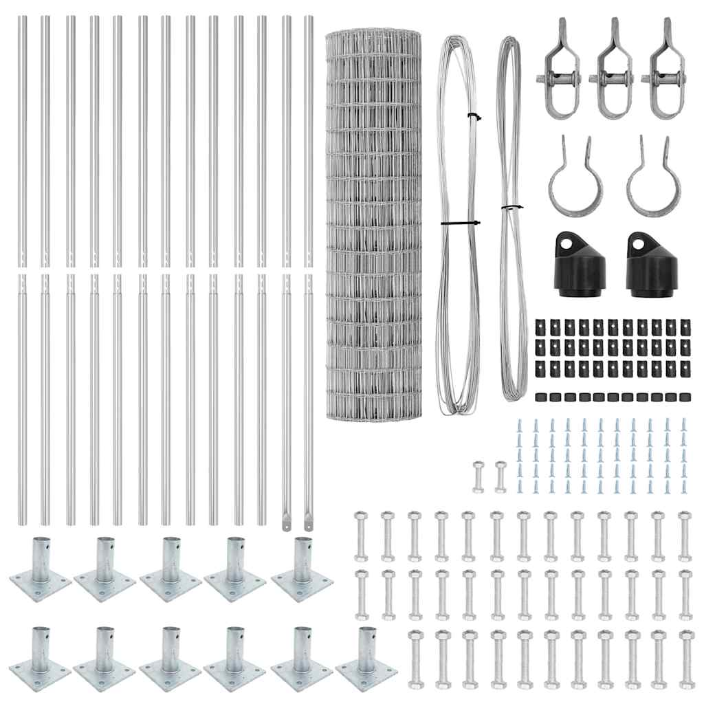 Zaun mit Pfosten Silber 1 x 25 m Stahl