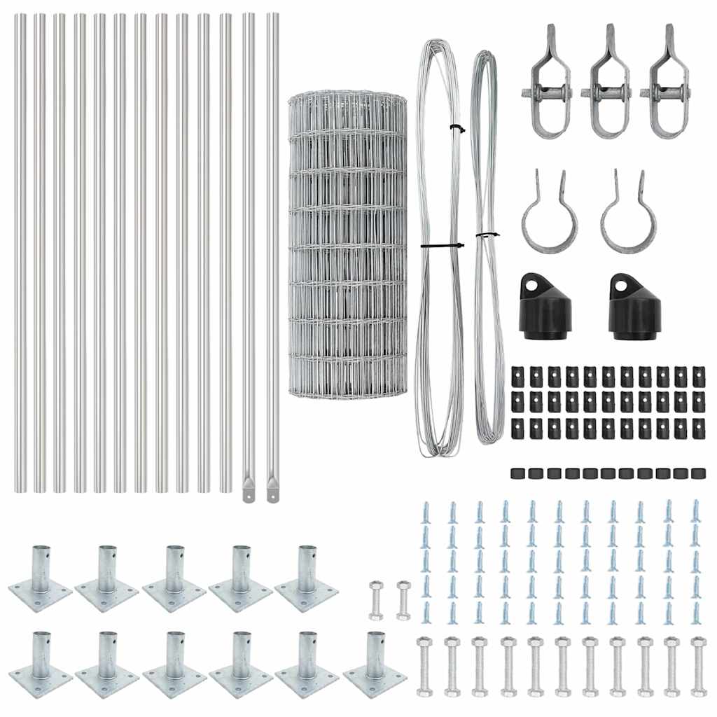 Zaun mit Pfosten Silber 0,6 x 25 m Stahl