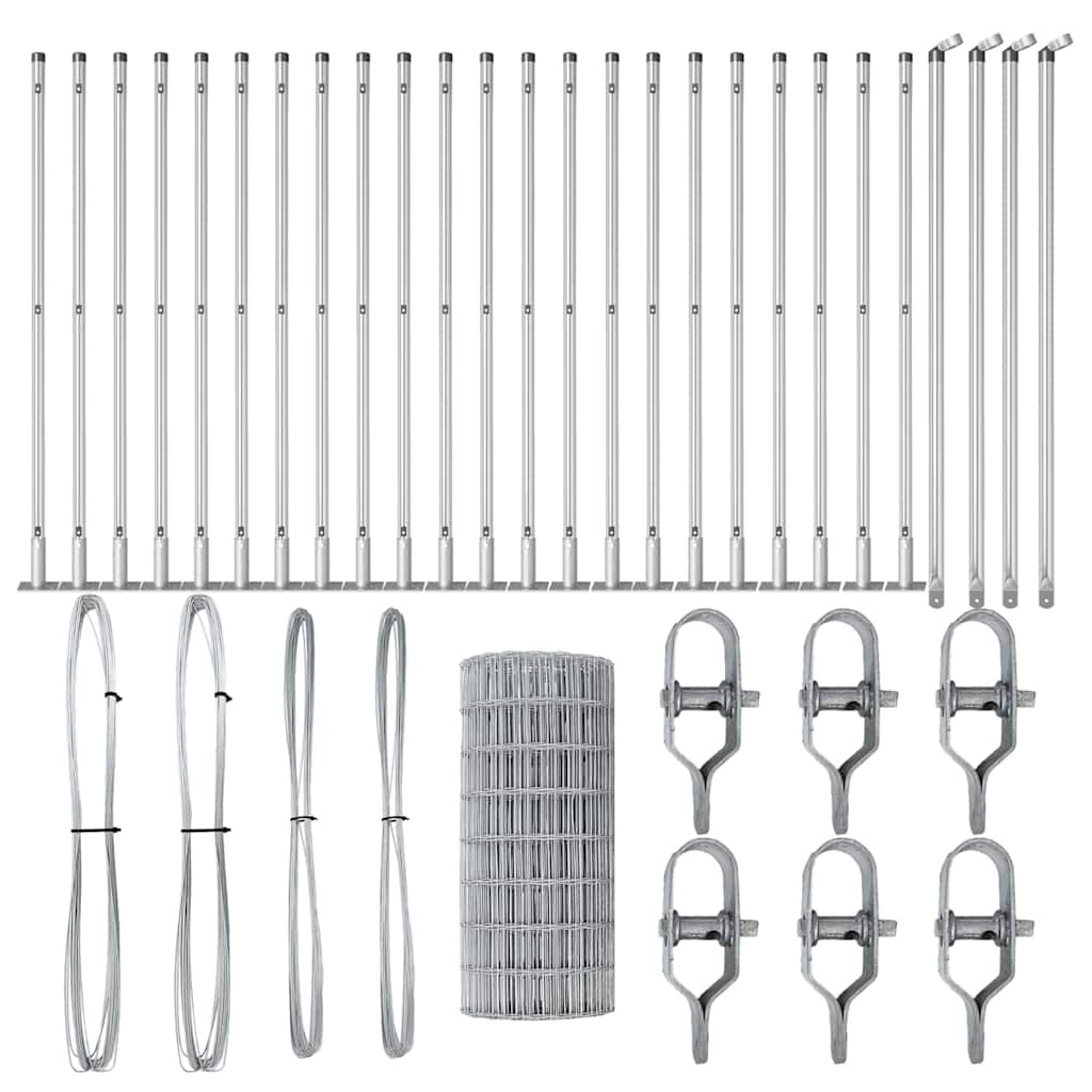 Zaun mit Pfosten Silber 0,4 x 50 m Stahl