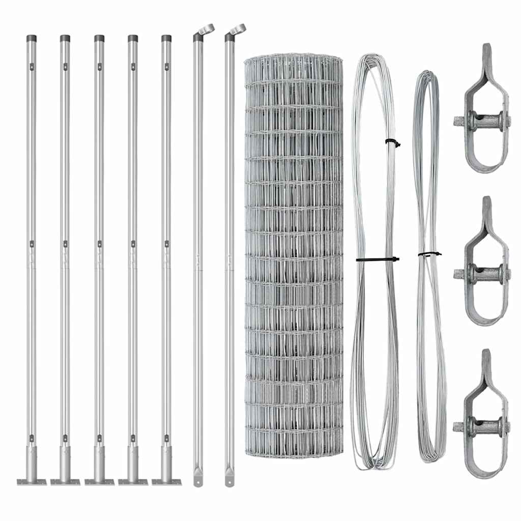 vidaXL Zaun mit Pfosten Silber 1,2 x 10 m Stahl