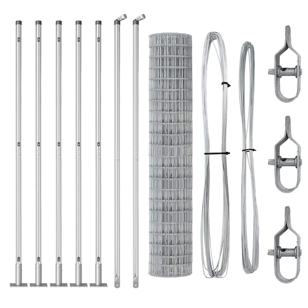 vidaXL Zaun mit Pfosten Silber 1,6 x 10 m Stahl