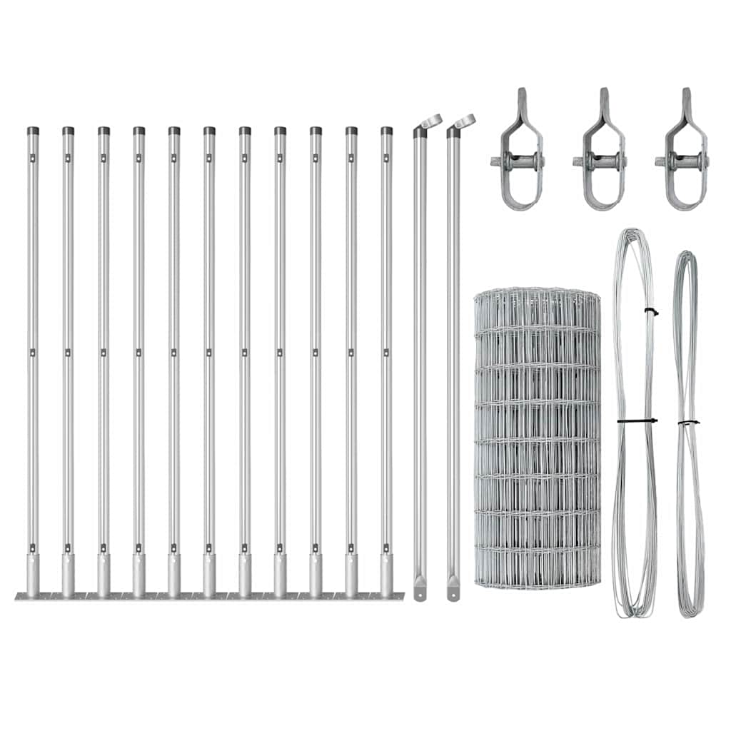 vidaXL Zaun mit Pfosten Silber 0,4 x 25 m Stahl