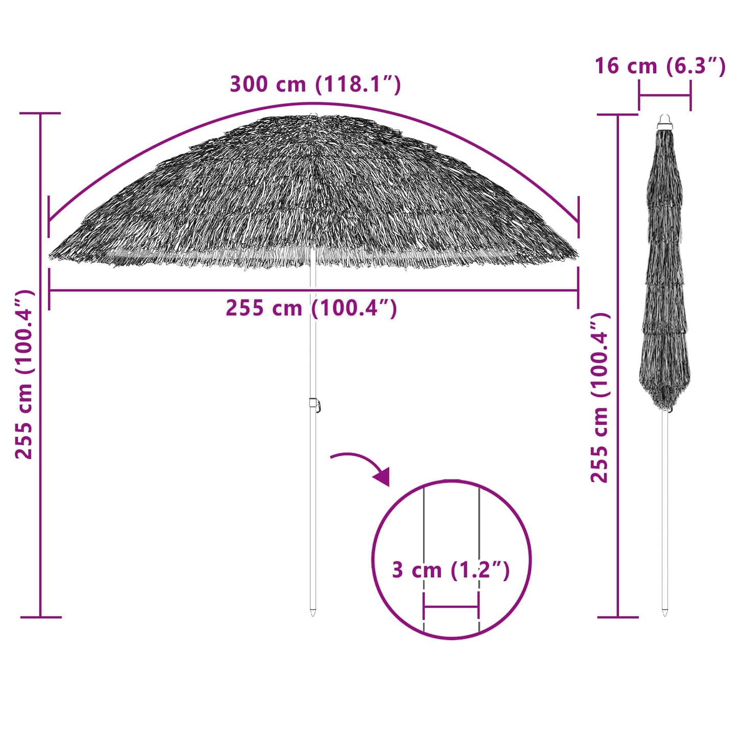 vidaXL Strandparasol Natur 255 x 255 x 255 cm Polyester und Stahl