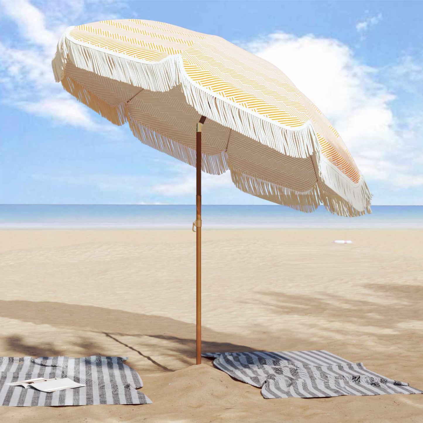 vidaXL Parasol de plage jaune et blanc 205 x 205 x 210 cm
