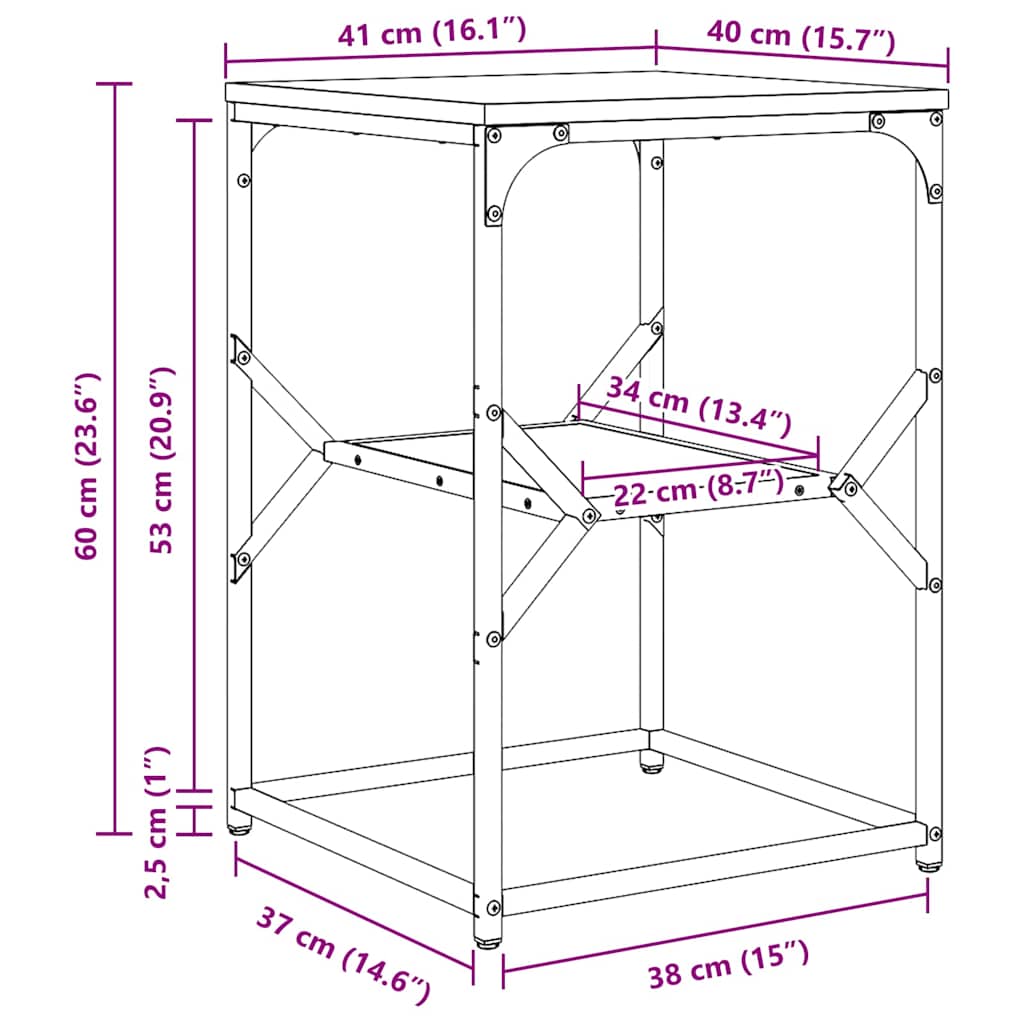 vidaXL Table d'appoint Sonoma gris 41 x 40 x 60 cm