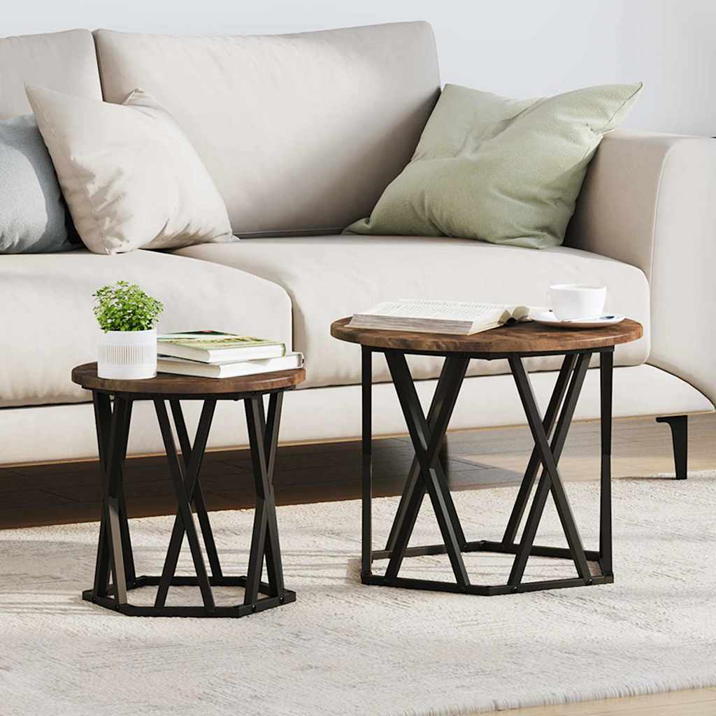 vidaXL Tables d'appoint 2 pcs Chêne fumé Bois d'ingénierie et Acier