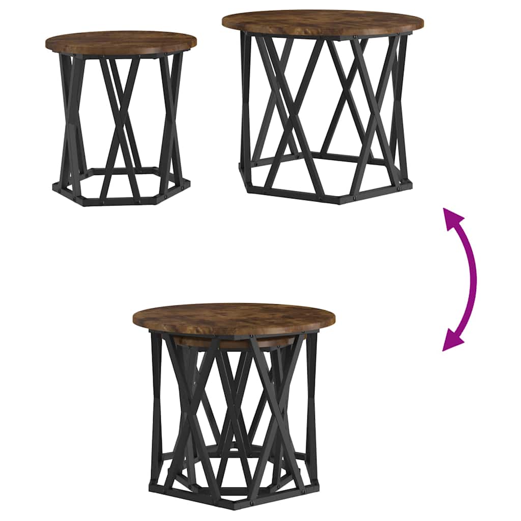 vidaXL Tables d'appoint 2 pcs Chêne fumé Bois d'ingénierie et Acier