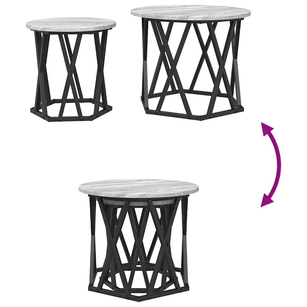 Beistelltisch 2 pcs Graues Sonoma Ingenieure Holz und Stahl