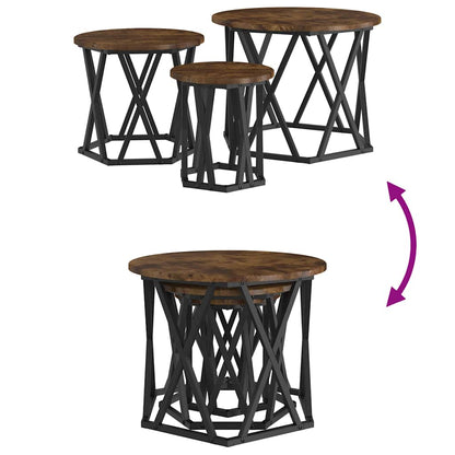 vidaXL Nesting Beistelltisch 3 pcs Geräucherte Eiche
