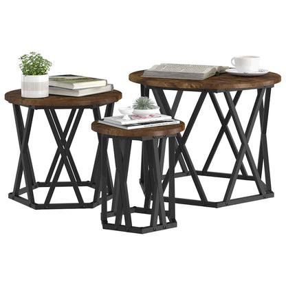 vidaXL Nesting Beistelltisch 3 pcs Geräucherte Eiche