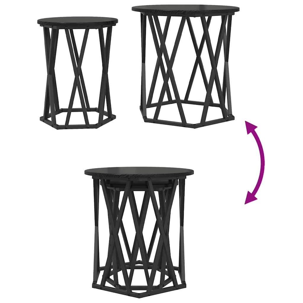 Couchtisch 2 pcs Schwarz Eichen-Optik Ingenieure Holz und Stahl