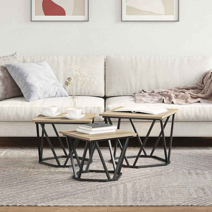 vidaXL Couchtisch 3 pcs Sonoma-Eiche Ingenieure Holz und Stahl