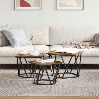 vidaXL Couchtisch 3 pcs Geräucherte Eiche Ingenieure Holz und Stahl