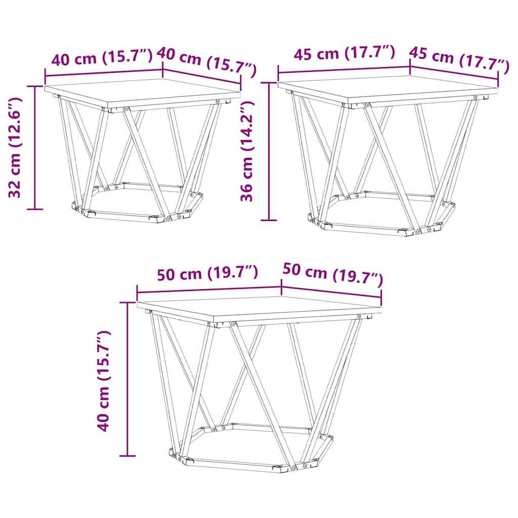 vidaXL Couchtisch 3 pcs Graues Sonoma Ingenieure Holz und Stahl