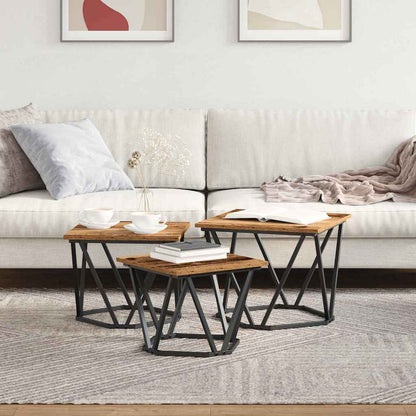 vidaXL Couchtisch 3 pcs Altholz Ingenieure Holz und Stahl