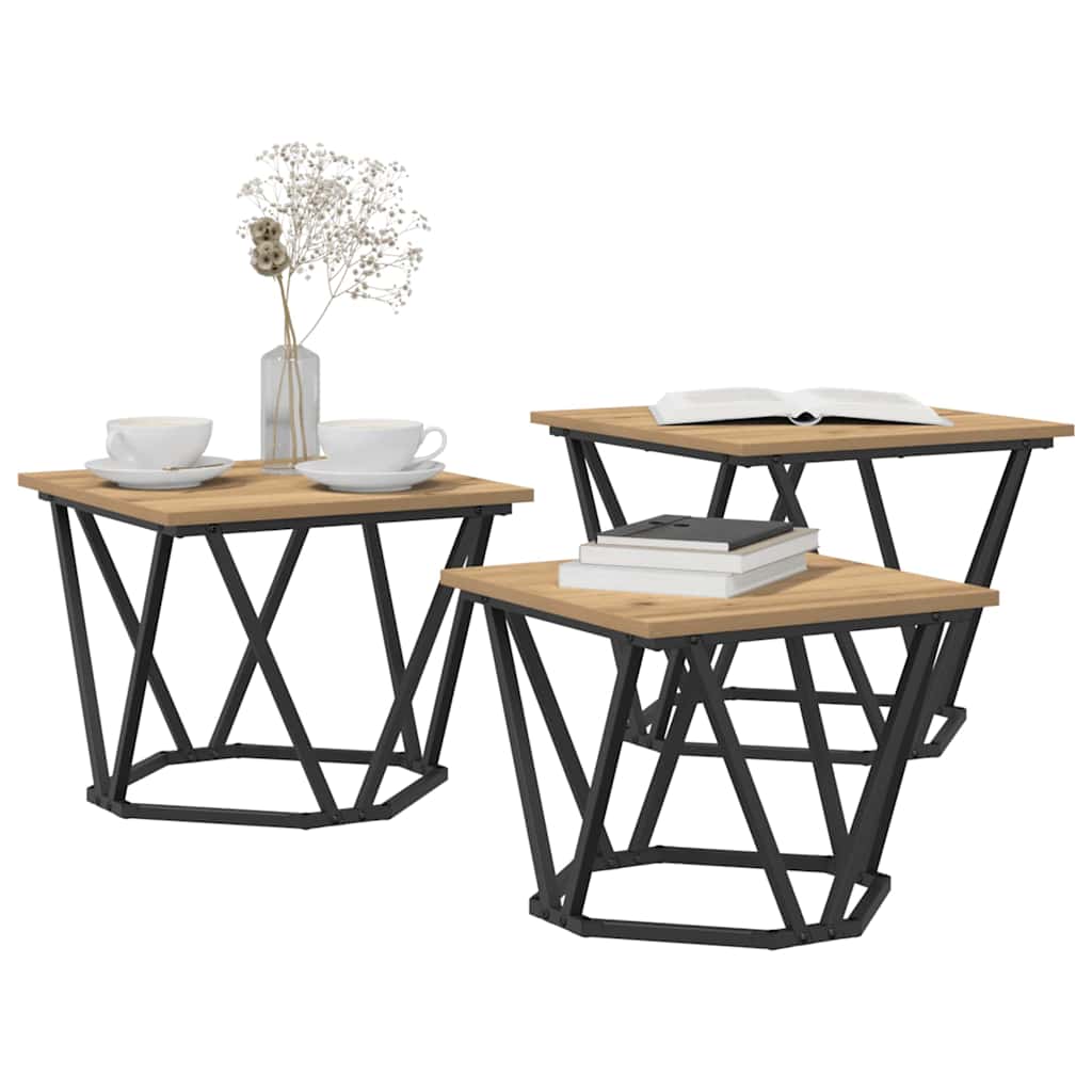 vidaXL Couchtisch 3 pcs Artisan-Eiche Ingenieure Holz und Stahl