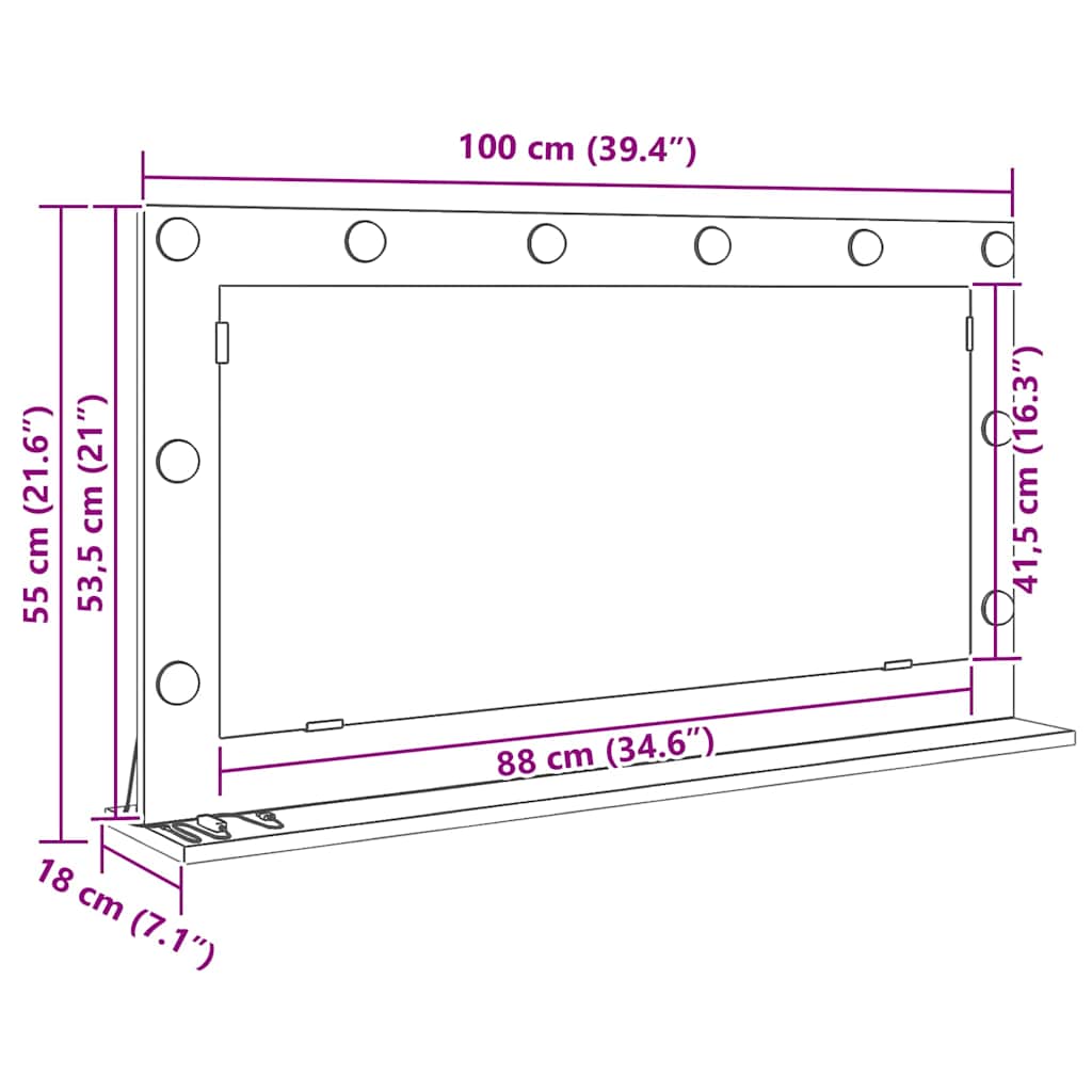 Waschtischspiegel Rechtwinklig Sonoma-Eiche 100 x 55 x 18 cm