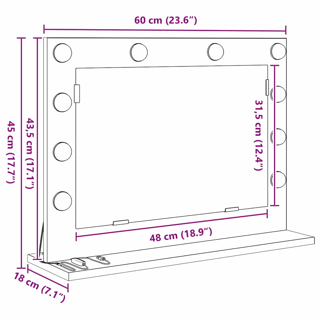 Waschtischspiegel Rechtwinklig Altholz 60 x 45 x 18 cm