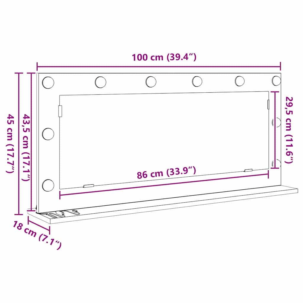 Waschtischspiegel Rechtwinklig Sonoma-Eiche 100 x 45 x 18 cm