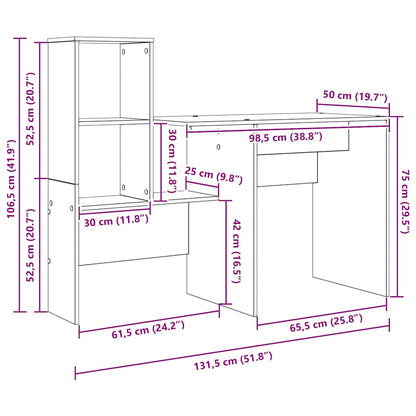 vidaXL Schreibtisch Schwarz Eichen-Optik 131,5 x 50 x 106,5 cm