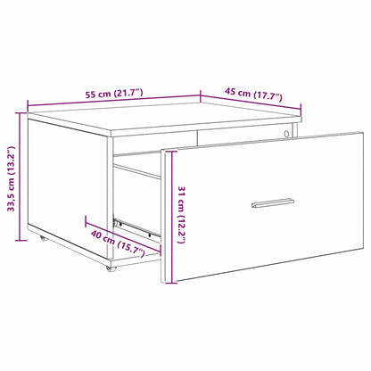vidaXL Schubladenschrank Mit Rad Beton Grau 55 x 45 x 31 cm