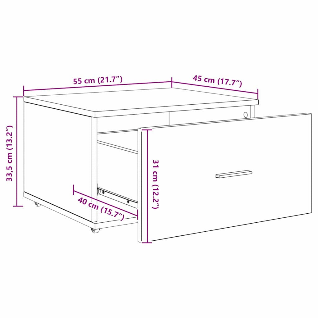 vidaXL Schubladenschrank Mit Rad Geräucherte Eiche 55 x 45 x 31 cm
