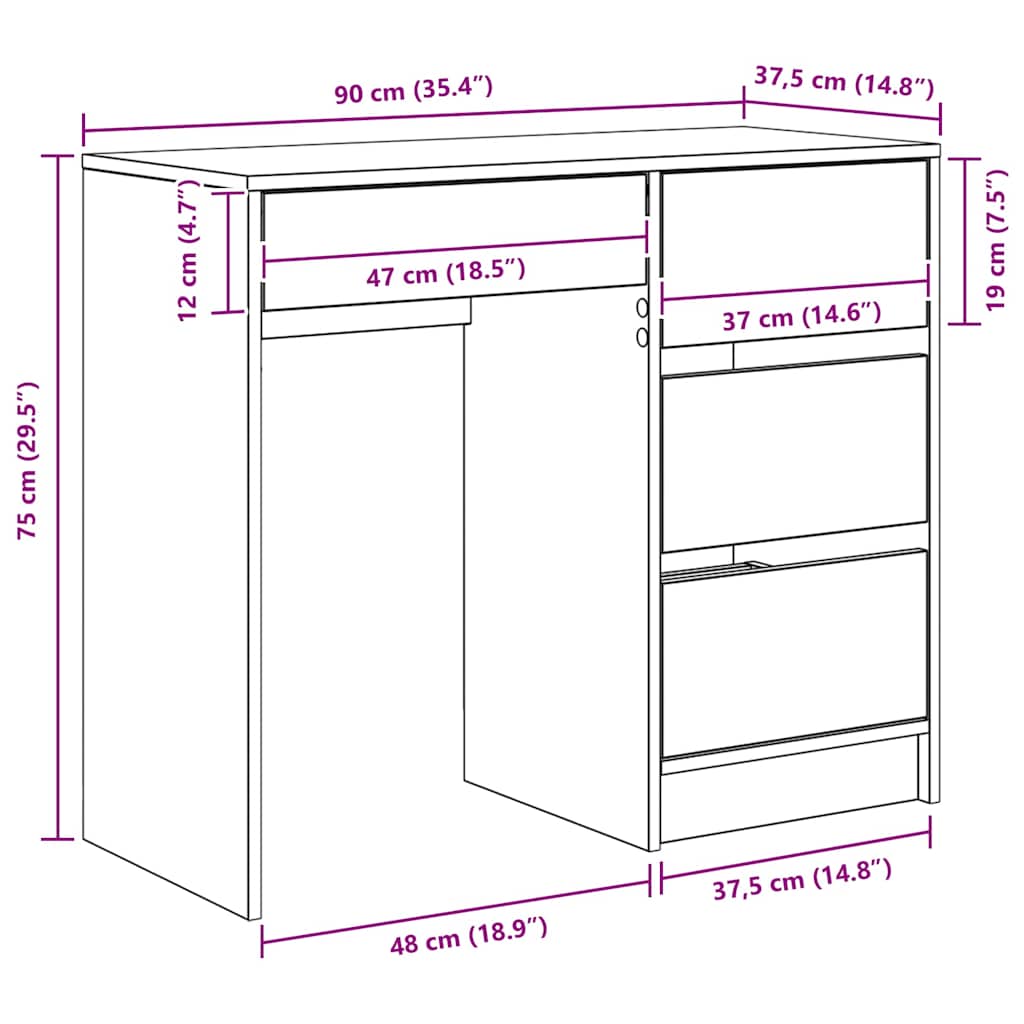 vidaXL Schreibtisch Graues Sonoma 90 x 37,5 x 75 cm Holzwerkstoff
