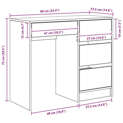 vidaXL Schreibtisch Artisan-Eiche 90 x 37,5 x 75 cm Holzwerkstoff