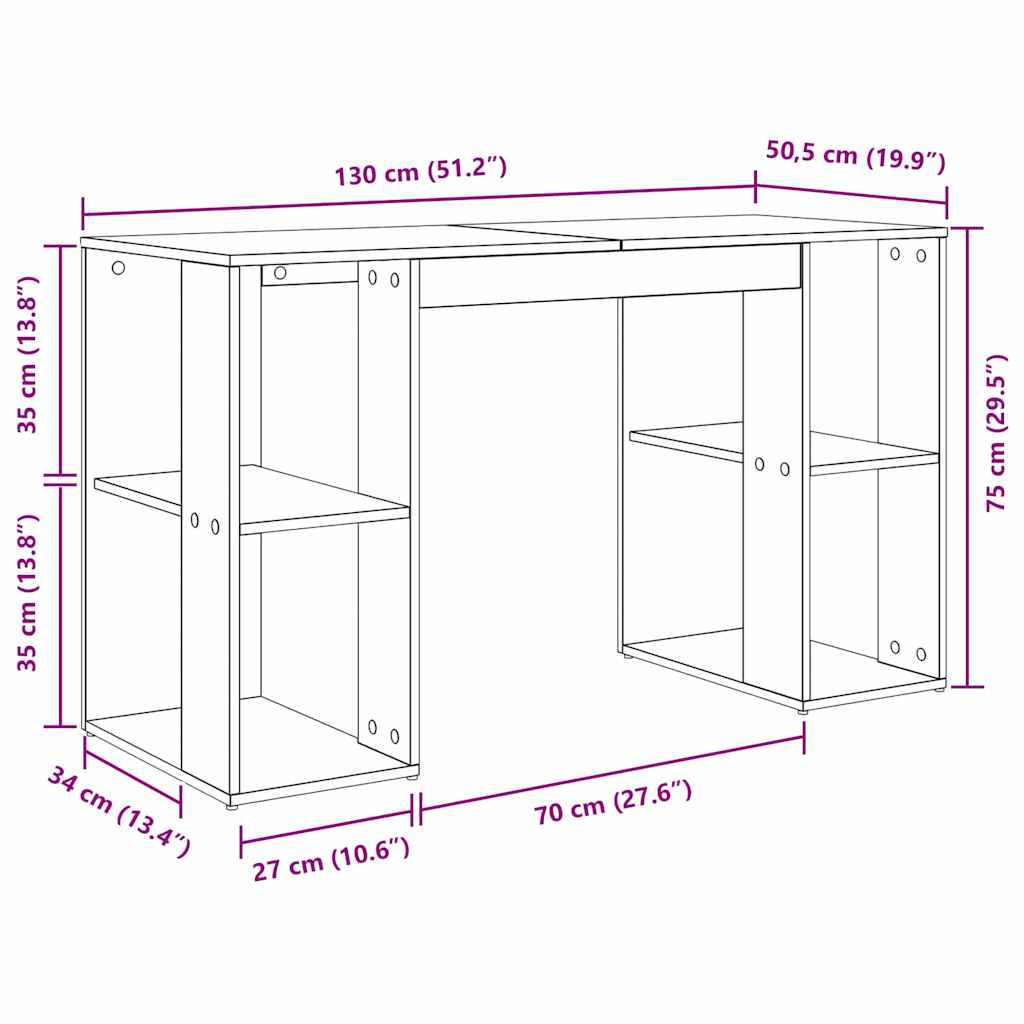 vidaXL Schreibtisch Sonoma-Eiche 130 x 50,5 x 75 cm Holzwerkstoff