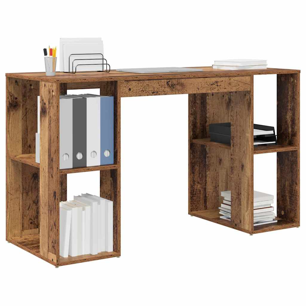 vidaXL Schreibtisch mit Regal Altholz 130 x 50,5 x 75 cm Holzwerkstoff
