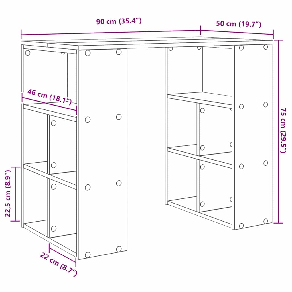 vidaXL Schreibtisch mit Regal Beton Grau 90 x 50 x 75 cm Holzwerkstoff