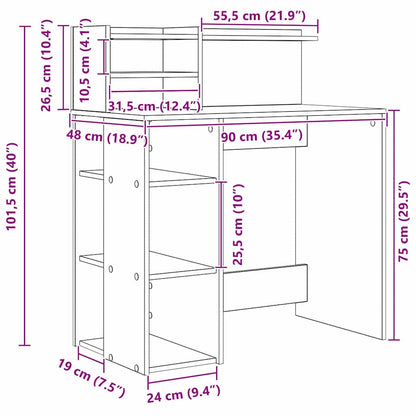 Schreibtisch mit Regal Schwarz Eichen-Optik 90 x 48 x 101,5 cm
