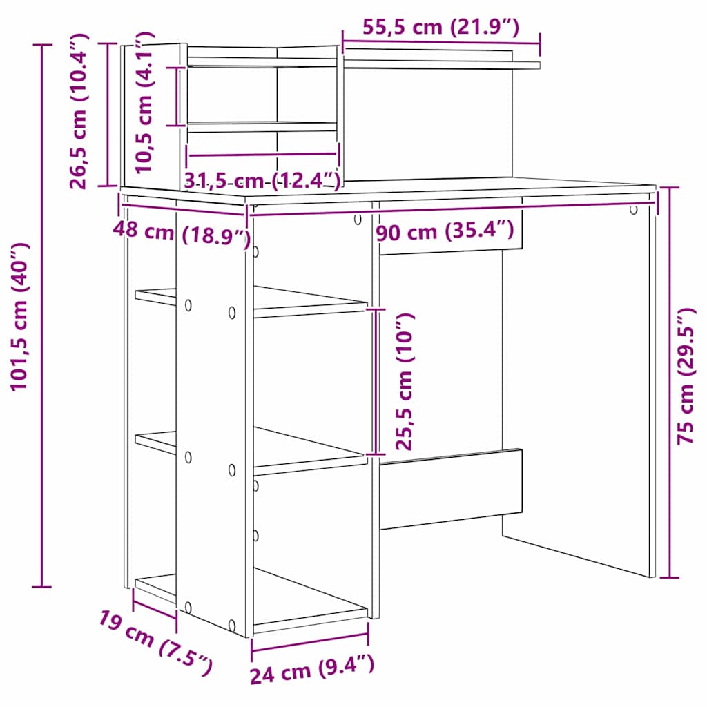 vidaXL Schreibtisch mit Regal Altholz 90 x 48 x 101,5 cm Holzwerkstoff