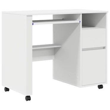 vidaXL Tisch mit Rädern mit Regal Weiß 91 x 50 x 77 cm Holzwerkstoff