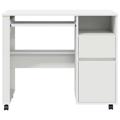 vidaXL Tisch mit Rädern mit Regal Weiß 91 x 50 x 77 cm Holzwerkstoff